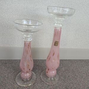 pink Verre Artesian Art Glass Candlesticks